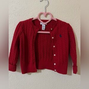 Ralph Lauren Red Cable Knit Kids Cardigan size 24 months worn one time only